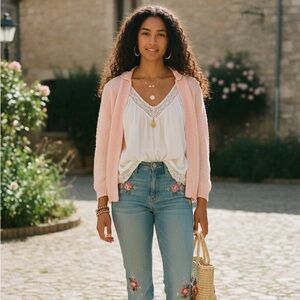 Vintage LeRoy Knitwear Pink Textured Cardigan Sweater Small